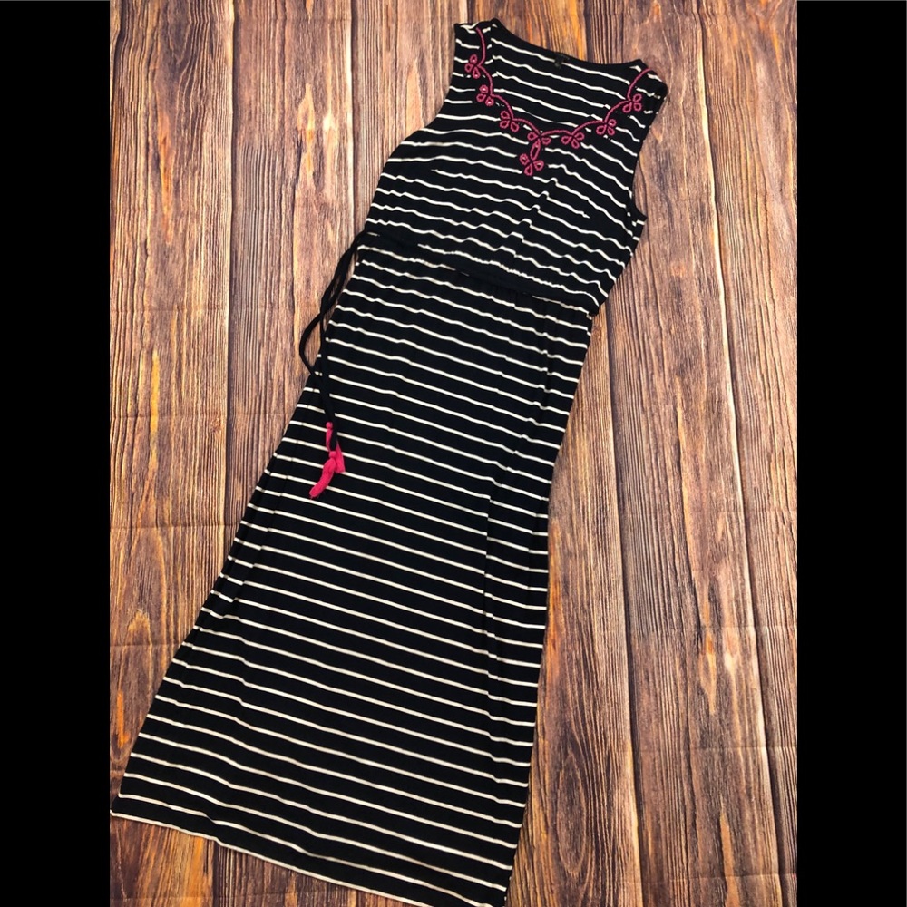 Talbots L Striped Maxi dress knit tie waist